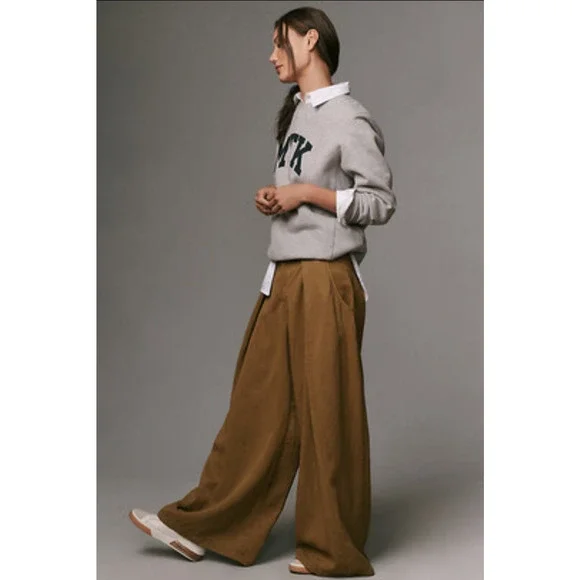 NWT Pilcro Pleated Brown Balloon Trouser Flare Pants - 31 waist